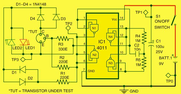 Verificador de polaridade do transistor