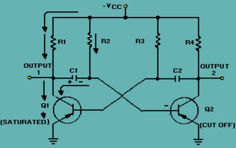 Astabilní multivibrátor využívající časovač 555 - elektronický obvod