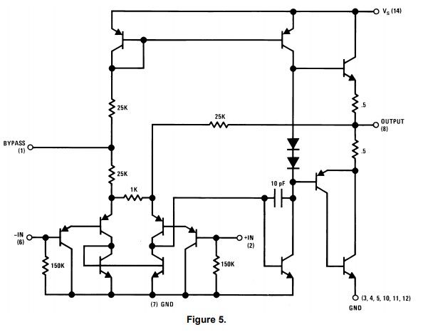 Schéma zapojenia zvukového zosilňovača LM380