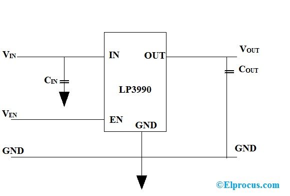 Kredsløbsdiagram for LP3990