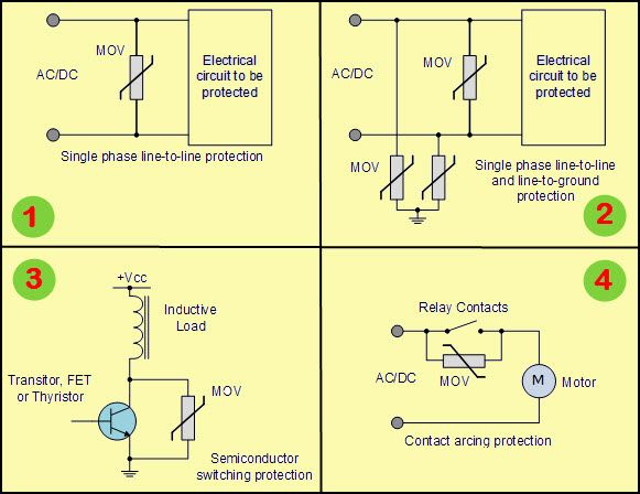 Circuito de varistor para protección monofásica línea a línea