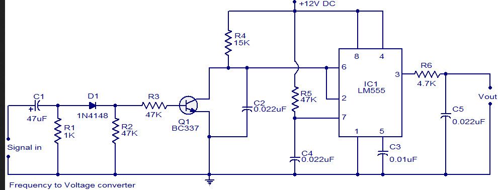 F à V utilisant le circuit IC de minuterie LM555