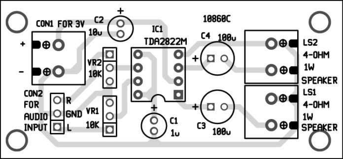 Layout PCB do amplificador estéreo usando TDA2822