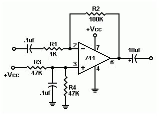 Audioforforstærker kredsløb ved hjælp af op-amp