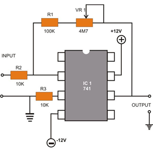 Pin-konfiguration af 741 Op-amp-diagram
