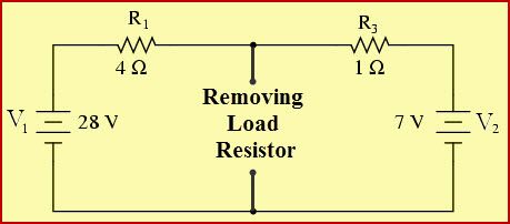 Esempio di circuito del teorema di Nortons dopo la rimozione del resistore di carico