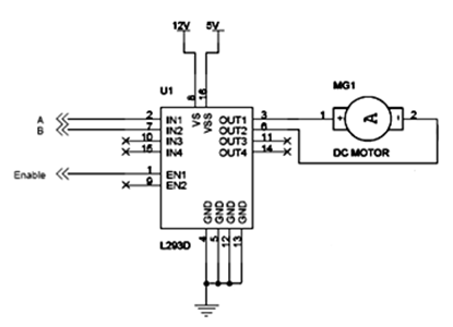 Nuolatinės srovės variklis susietas su L293D mikrovaldikliu