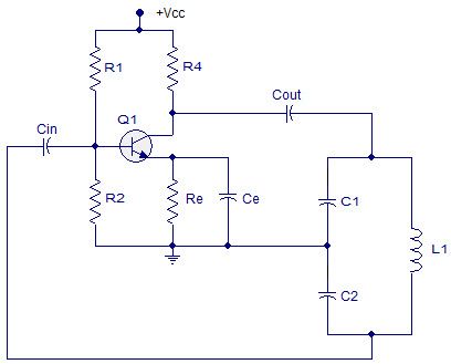 Diagrama de circuito do oscilador Colpitts