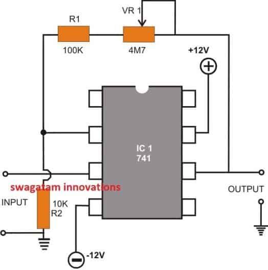 circuito amplificador CC não inversor opamp