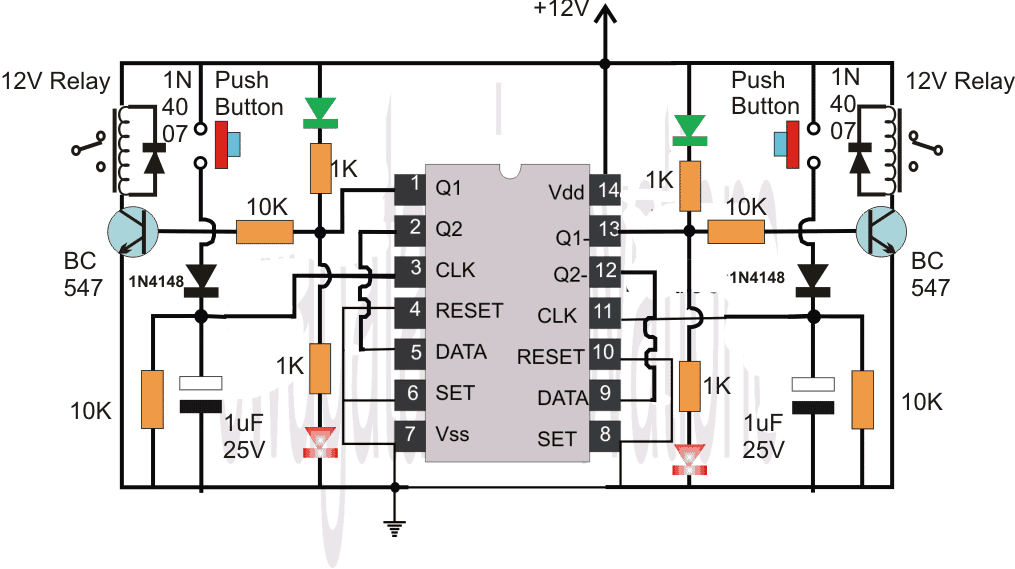 Diagrama do circuito flip-flop IC 4013