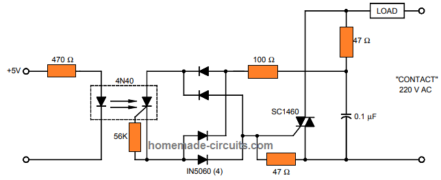 SSR krug pomoću SCR optičke spojnice 4N40