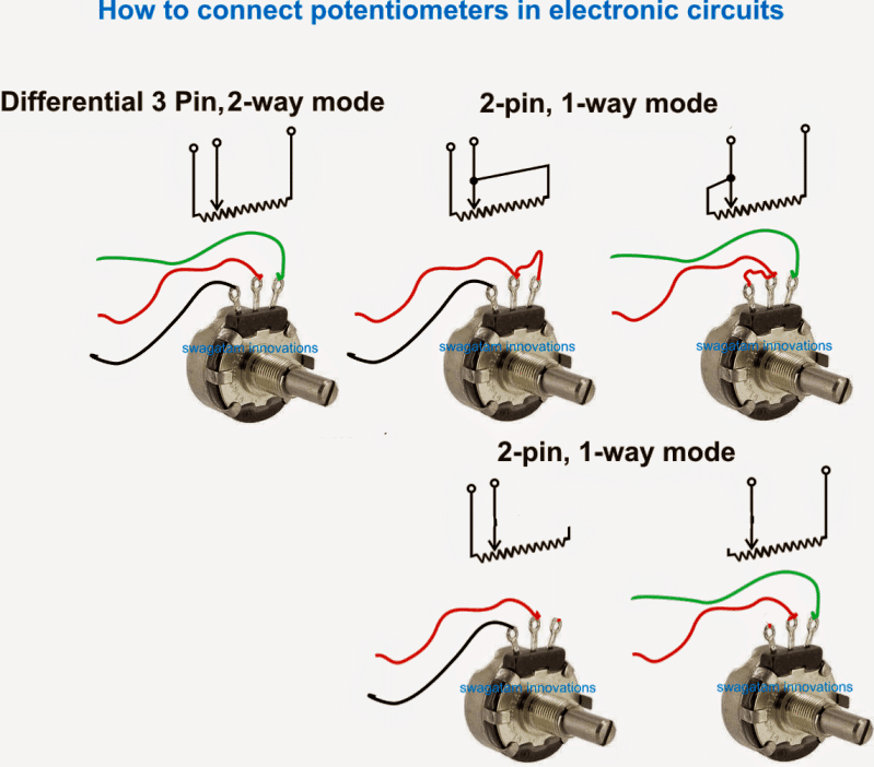 как да свържете потенциометър в 3 пинов режим и 2 пинов режим