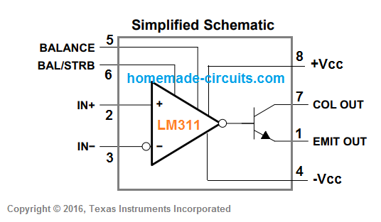 LM311 zjednodušené schéma