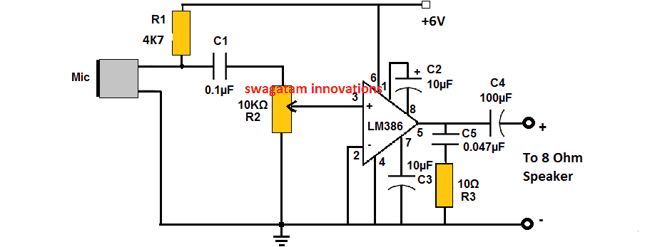 Rangkaian amplifier MIC LM386