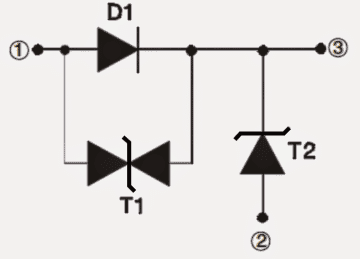 40 A: n diodi RBO40-40G / T: n sisäinen asettelu