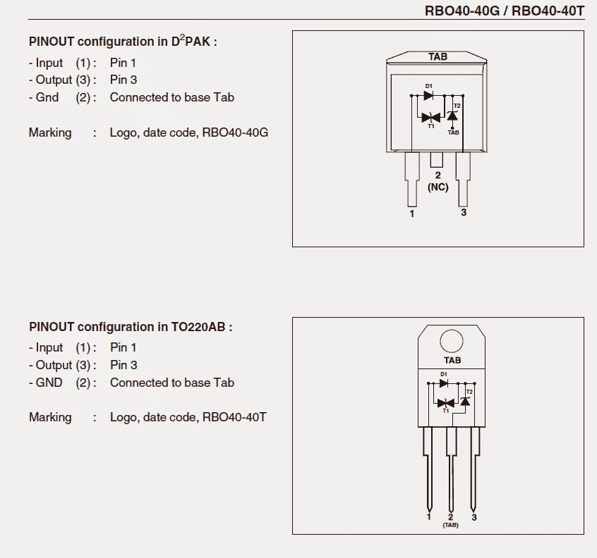pinout-konfiguration eller forbindelsesoplysninger om 40 ampere diode