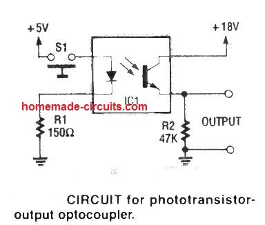 diagrama de conexión de pines y circuito optoacoplador básico