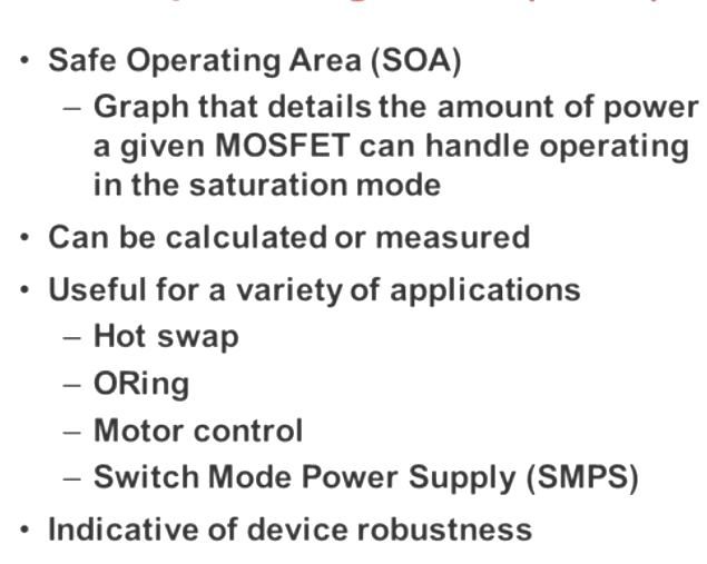 Supratimas apie MOSFET saugaus naudojimo sritį arba SOA