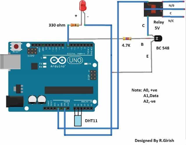 Управление на вентилатора на релейния превключвател с помощта на температурен сензор Arduino