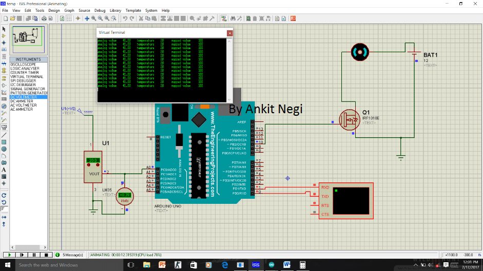 Simulace ovládání ventilátoru Arduino