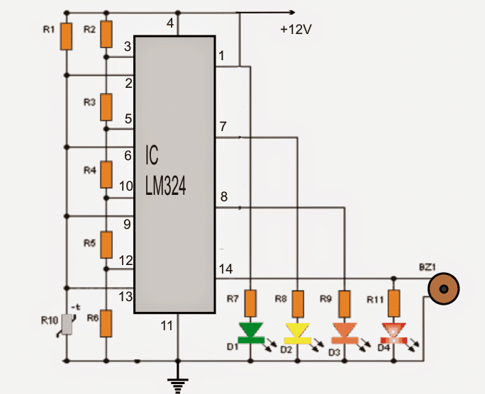 Circuito indicador de temperatura de 4 LED