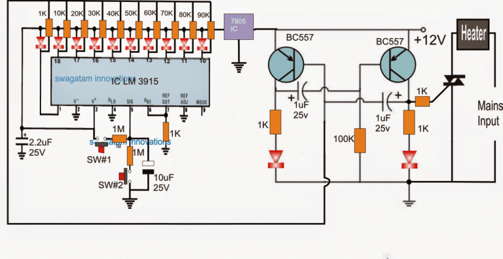 Circuit del controlador de l'escalfador mitjançant botons de pressió