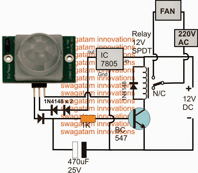 PIR Ceiling Fan Controller Circuit