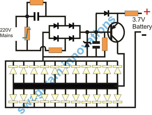 Circuito lampada di emergenza a transistor singolo senza trasformatore