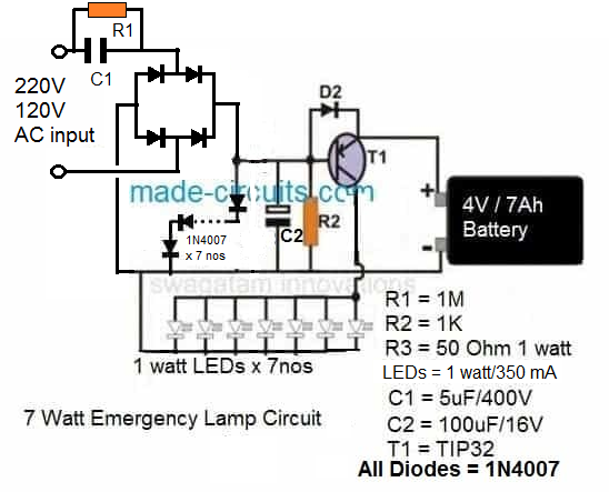 transformerless compact 5 watt emergency lamp