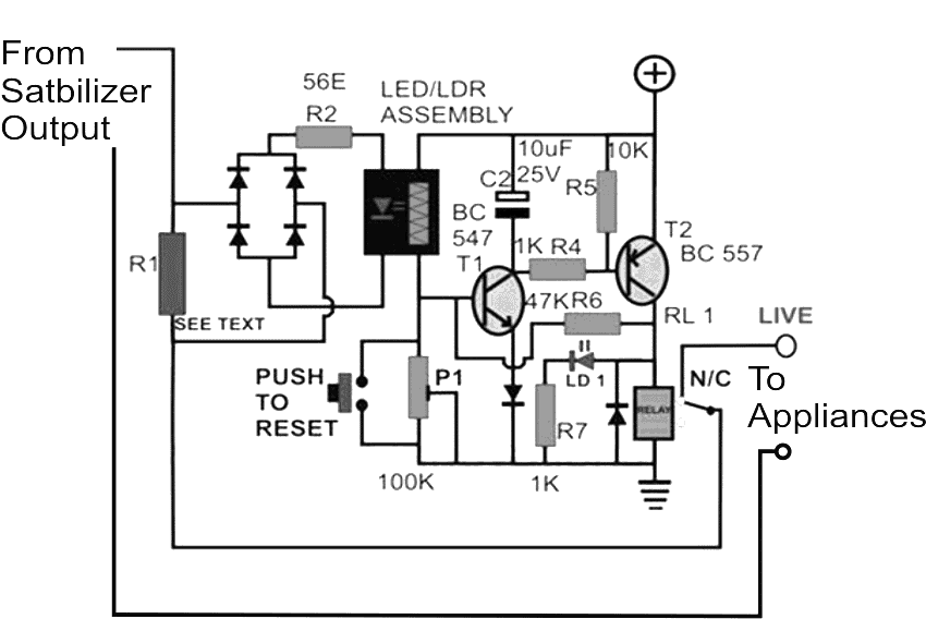 Circuit de protecció de sobrecàrrega de corrent altern per a estabilitzadors de tensió