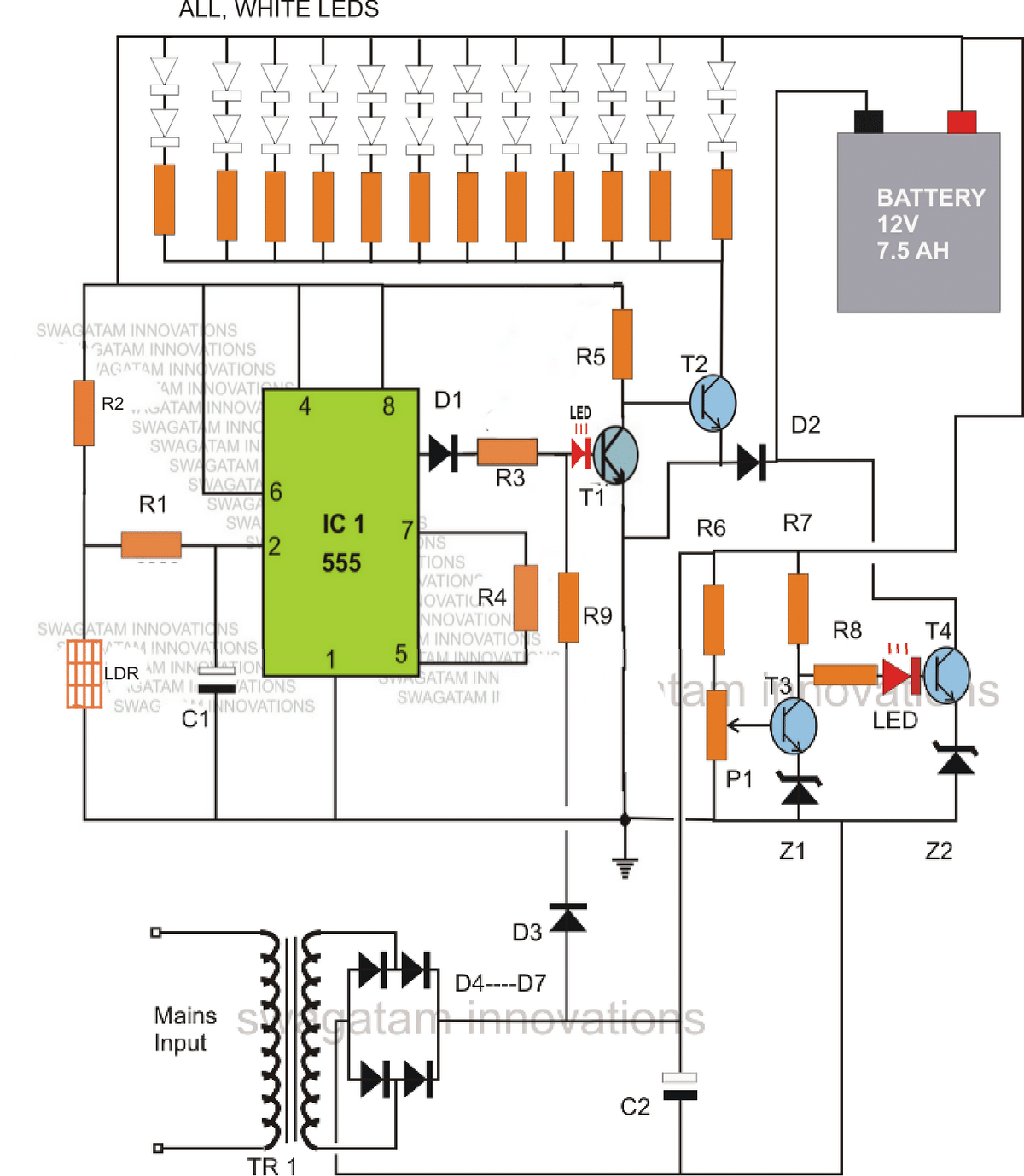 Baterya Over Charge Protected Emergency Lamp Circuit