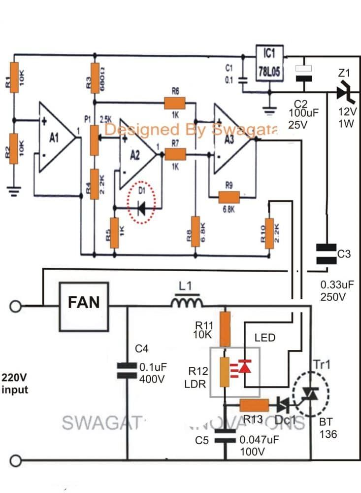 circuito regulador de velocidade do ventilador com controle de temperatura
