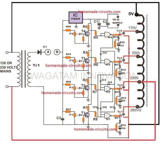 SCR / Triac styret automatisk spændingsstabilisator kredsløb