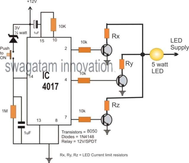 pulsador circuito de control de brillo led