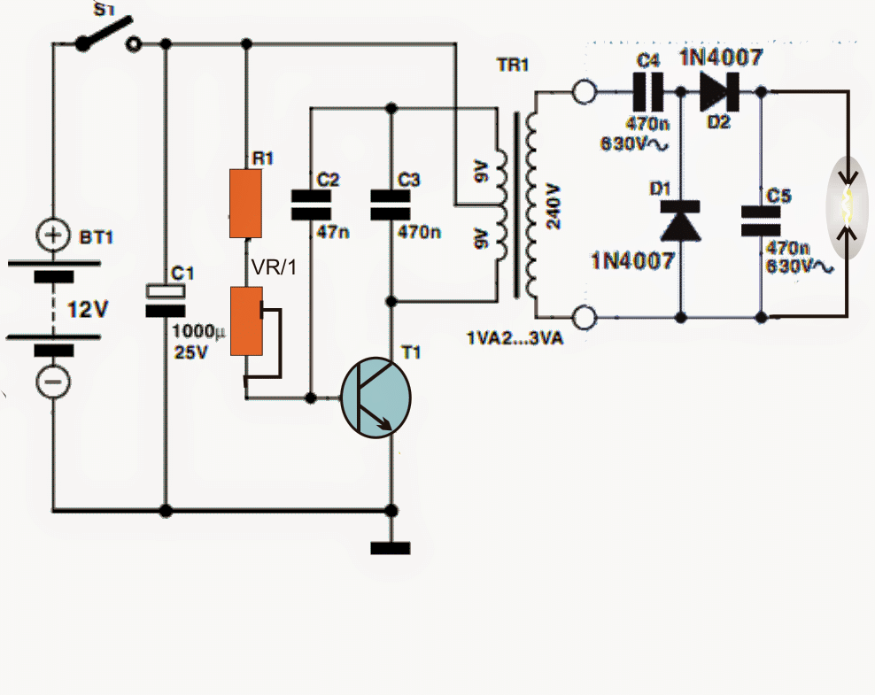 Circuito generador de alto voltaje simple - Generador de arco