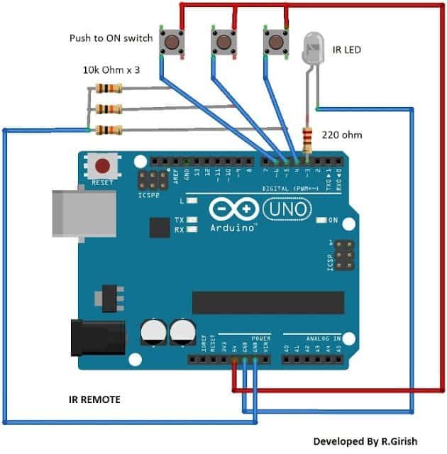 Arduino IR రిమోట్ కంట్రోల్ సర్క్యూట్