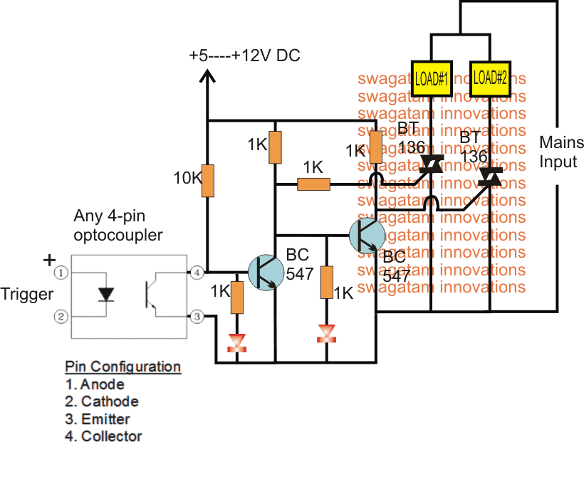 SPDT верига на релейния превключвател с използване на триак