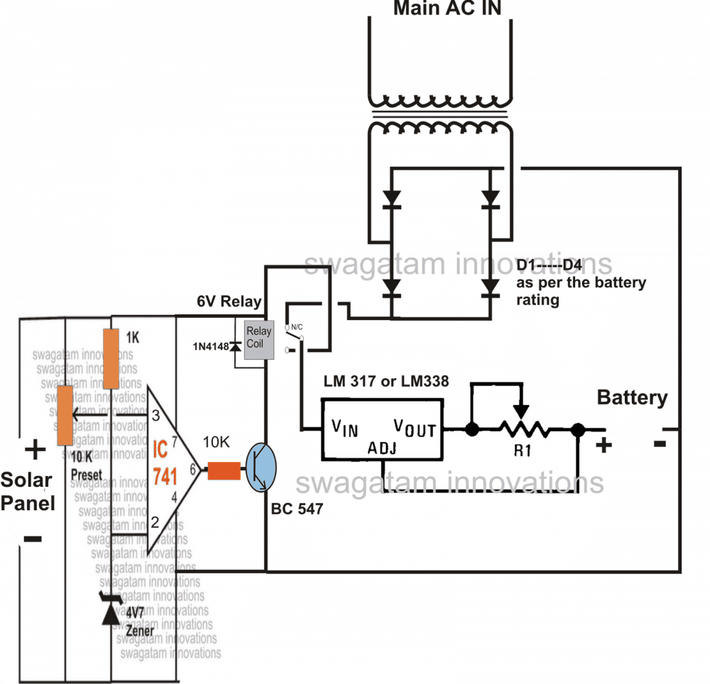 Слънчев панел / мрежа от променлив ток, верига за превключване на релето