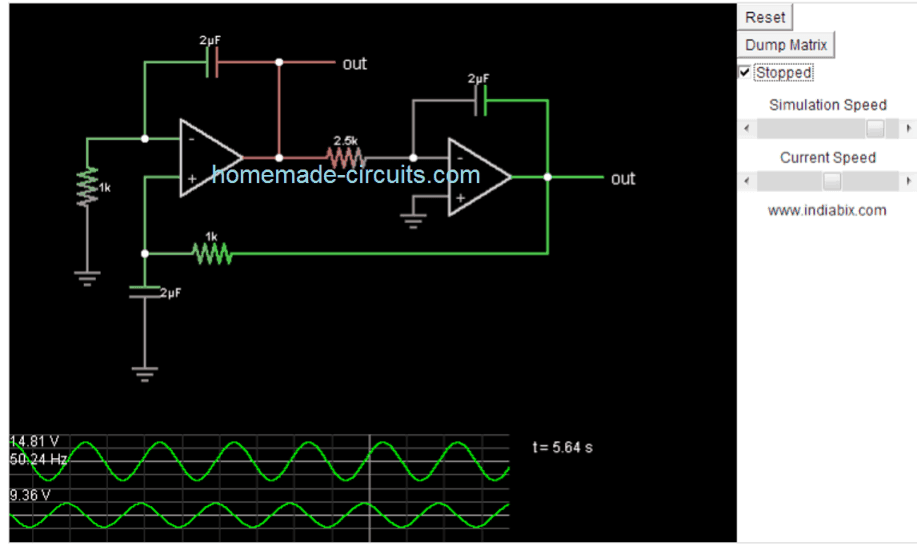 Circuito generador de onda sinusoidal simple usando dos amplificadores operacionales