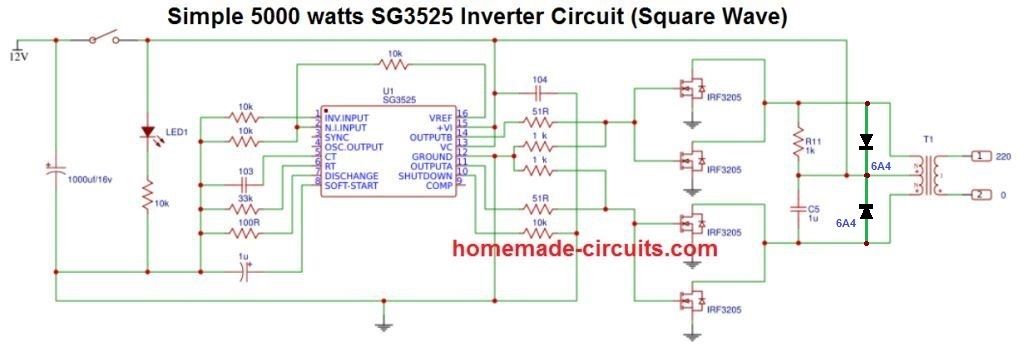Circuito inverter SG3525 da 5000 watt