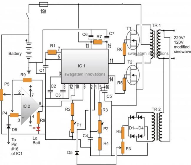 3 circuits d'inverseur à onde sinusoïdale pure SG3525 haute puissance