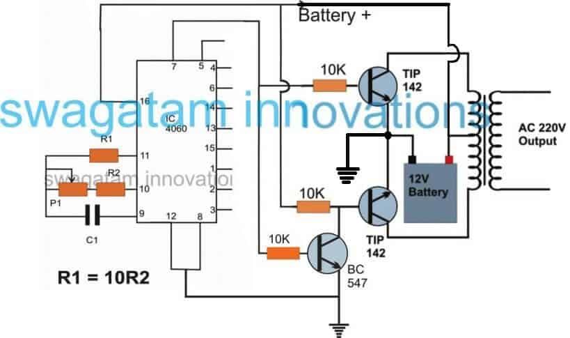 Batay sa IC 4060 simpleng circuit ng inverter