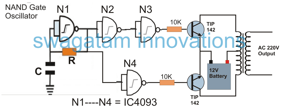 Simpleng inverter circuit ng IC 4093