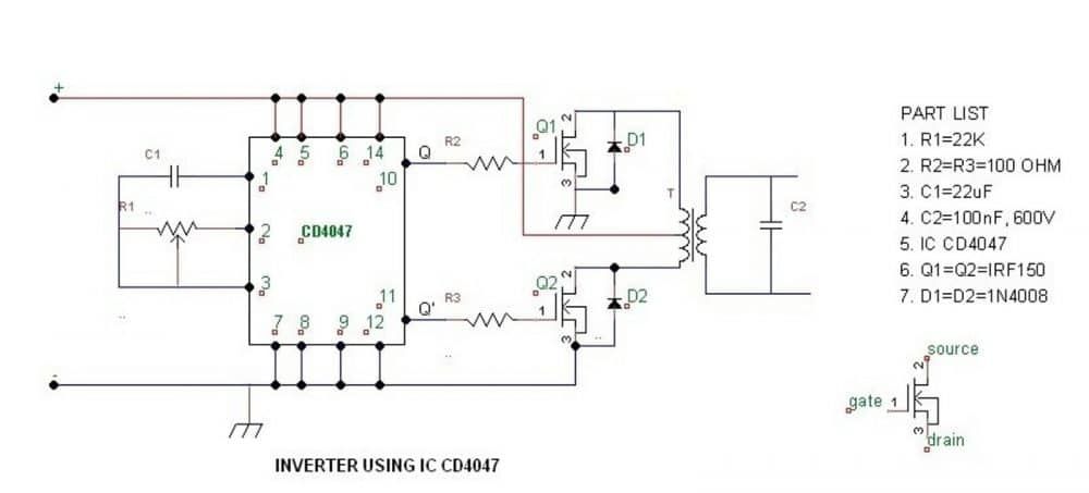 simpelt IC 4047 inverter kredsløb