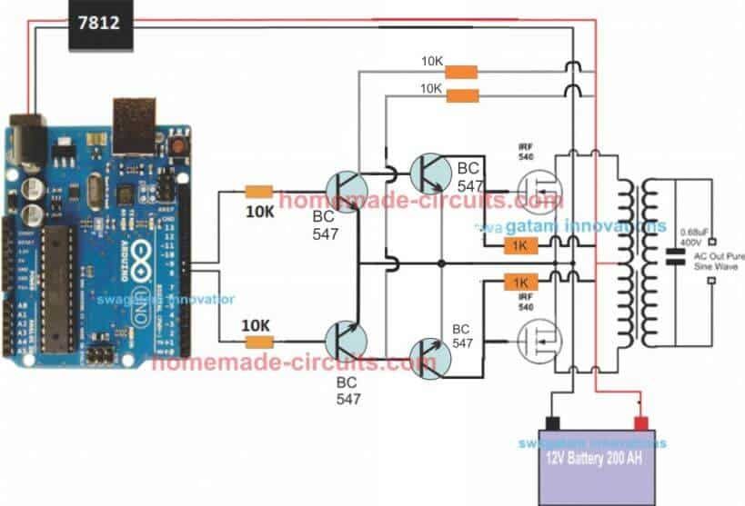 yksinkertainen Arduino-siniaaltoinvertteripiiri SPWM: n avulla
