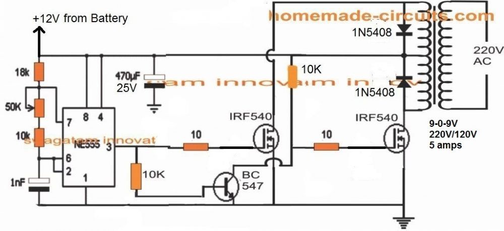 simpelt center IC 555 inverter kredsløb