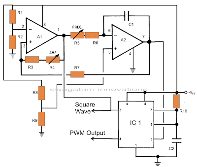 opamp TL072 põhinev ruutlaine ja kolmnurga laine modulatsiooni generaator IC 555 jaoks
