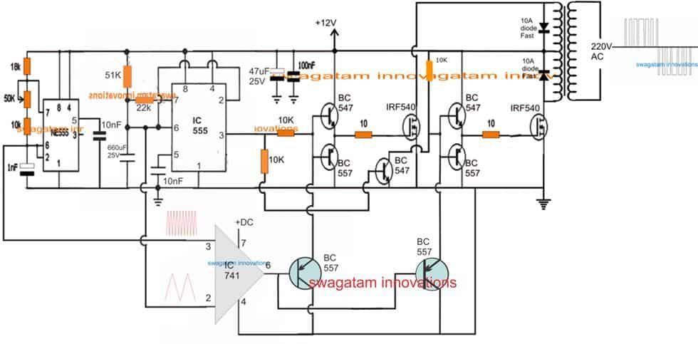 IC 555 sinusbølge pwm inverter kredsløb