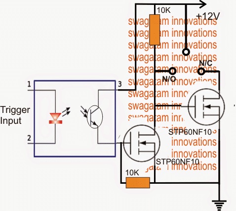 Kietojo kūno DC relės grandinė SPDT naudojant MOSFET