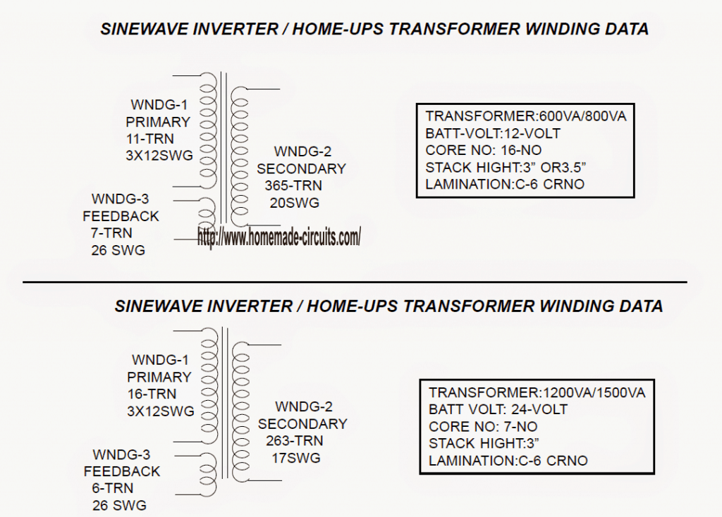 подробности за намотката на трансформатора за синусоидални прозорци, използващи PIC16F72
